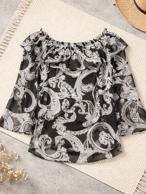 Black Paisley Off-Shoulder Women's Top I.N.C  size L